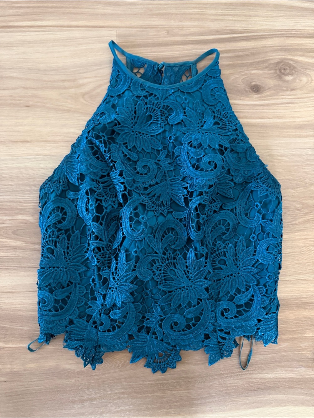 Guess Teal Crochet Lace Halter Camisole
